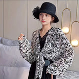 ZllKl Multi Pattern Printed Chiffon Shawl, Elegant Thin Loose Sun Coat, Summer Windproof Outside Travel Smock For Women