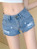 ZllKl  Ripped Raw Hem Denim Shorts, Distressed Washed Blue Denim Shorts, Women's Denim Jeans & Clothing