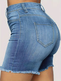 ZllKl  Blue Raw Hem Denim Shorts, Ripped Holes Slash Pockets Short Denim Pants, Women's Denim Jeans & Clothing
