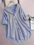 ZllKl Stripe Print Button Front Blouse, Casual Long Sleeve Blouse For Spring & Fall, Women's Clothing