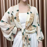 ZllKl Multi Pattern Printed Chiffon Shawl, Elegant Thin Loose Sun Coat, Summer Windproof Outside Travel Smock For Women