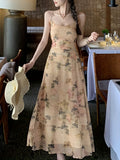 ZllKl Floral Print Spaghetti Strap Dress, Elegant Sleeveless Backless Cami Flowy Dress For Spring & Summer, Women's Clothing