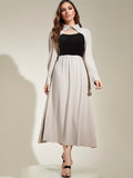 ZllKl Color Block Splicing Cut Out Dress, Elegant Long Sleeve Ruffle Hem Dress For Spring & Fall, Women's Clothing