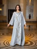 ZllKl Contrast Sequined Mesh Splice Kaftan Dress, Elegant Long Sleeve Notched Neck Maxi Loose Dress, Women's Clothing