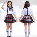 2022 School Uniforms for Children Kids Clothing Sets Tops+Skirt+Strap Teenager Girls Plaid Student Boys Choir Costumes 100-170Cm