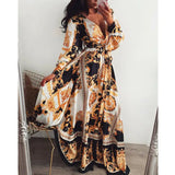 2019 Women Floral Boho Wrap Summer V Neck Casual Prom Party Vintage Boho Maxi Dress Holiday Long Sleeve Evening Party S-XL