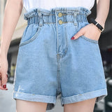 2021 Summer High Waist Denim Shorts Women Casual Loose Ladies Fashion Roll Up Hem Elastic Waist Jeans Female Plus Size S-5XL