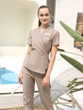 2023 High Quality Uniformes Overalls Women's Khaki Top+Pants 2 Piece Set Hotel Staffs Work Wear Beauty Salon SPA Uniform