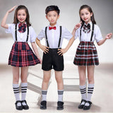 2022 School Uniforms for Children Kids Clothing Sets Tops+Skirt+Strap Teenager Girls Plaid Student Boys Choir Costumes 100-170Cm