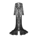 Long Womens Lace Front Split Photography Dress Transparent Party Ball Gown Prom See-through Maxi Dress