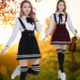 Japanese School Uniform for Girls Students Class Sweet Clothes Navy Straps Skirt +White Shirt +Stocking 3 Pcs / Set