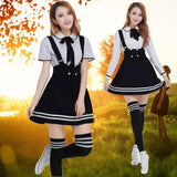 Japanese School Uniform for Girls Students Class Sweet Clothes Navy Straps Skirt +White Shirt +Stocking 3 Pcs / Set