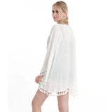 Summer Linen Women Tops Fashionable loose large size lace perspective shirt beach cover up tops two color are available