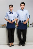 2023 Spring and Summer New Uniforms Cake Coffee Shop Adjusted Sleeve Uniform Shirt With Tie Bow Apron Set Hotpot Waiter Workwear
