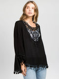Summer Linen Women Tops Fashionable loose large size lace perspective shirt beach cover up tops two color are available