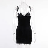 Dark Cross Black Mini Dress Vintage Sexy Spaghetti Strap High Waist Slit Dresses Goth Party Club Women Dress