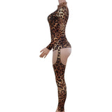 Streetwear Leopard Print Sexy Bodysuit Printed One Piece Outfit Woman Overall Long-sleeved Women's Jumpsuit X2206009