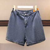 150Kg Plus Size Women's Elastic Waist Denim Shorts Summer Hip 152 Loose Wide-Leg Slit Hot Pants Blue 5XL 6XL 7XL 8XL 9XL