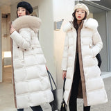 2022 Winter New Down Cotton Parkas Jacket Women's X-Long Faux Fur Collar Padded Jacket Thick Loose Large Size Padded Jacket