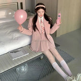 2024 autumn new Japanese korean style women pink jk uniform set girl college style school Suit short coat pleated skirt set a703
