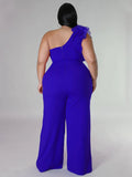 Plus Size Jumpsuits One Shoulder High Waist Ruffles Evening Party Overalls Wide Leg Pants 3XL 4XL One Piece Outfits for Women