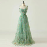 2023 Elegant Party Dress Prom Dresses Mint Green Adjustable Straps Shiny Love Tulle Tea Length Wedding Party Graduation Dress
