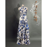 Spring Summer 2024 Bohemian Vacation Style Lace-up Lolita Large Swing Dress Printed Dress Long Loose Maxi Dresses