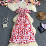 YuooMuoo Korean Fashion Sweet Off Shoulder Women Party Dress 2024 New Summer Floral Print Vacation Long Dress Beach Vestidos