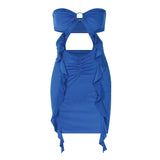 Sexy Strapless Dress Blue Mini Dress Cut Out Backless Dress Ruffles Summer Sundresses Women Bodycon Dress New In Dresses Vestido