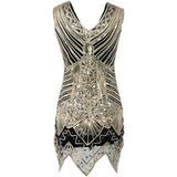 1920s Women's Sequin Triangle Hem Dress Sleeveless Gold Thread Embroidery Tassel Gatsby Party Dress Plus Size