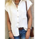Women Short Sleeve Button Shirts Vintage Solid Harajuku Loose Blouses and Tops Casual Ladies Cotton Shirts Tunic Oversize