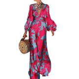 Women Long Dress Flared Sleeve Floral Printed Slim Fit 2023 Spring Summer Female Robes Sexy Maxi Dress Vacation Dresses