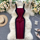Summer Women's Knitting Sheath Letters Tank Dress Female Bodycon Knitted Camisole Sleeveless Patchwork Mini Dresses For Woman