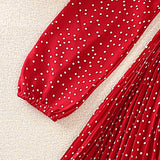 Dress Kids Girls 8-12 Years Red Polka Dot Long-Sleeved Pleated Dress For Girls Elegant Vacation Holiday Party Dress