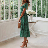 Beach Floral Dress for Women Clothing 2024 Summer Vacation Casual Short Sleeve Slim Fit Long Dress Female Sexy Bohemian Dress