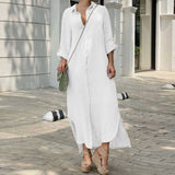 Plus Size  Cotton Linen Long Dress for Women Clothing  Autumn Oversize Vestido Shirt Dress Female Loose White Black Skirt