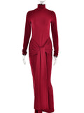 Articat High Neck Long Sleeve Bodycon Dress For Women Tight Elastic Lace Up Maxi Long Dress Autumn 2023 New Party Club Vestidos