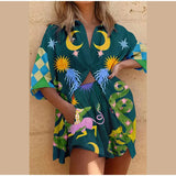 Animal Printed Women Short Sleeve Shirt Shorts Suit Casual Loose Elastic Waist Shorts Set 2023 Beach Holiday Female Outfits