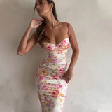 New Floral Suspender Split Slim Sleeveless Patry Beach Style Spaghetti Strap Dress Women Clothes Mini Dress 2024 Summer