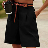 Women's Summer Shorts 2023 Long with High Waist Female Loose White Classic Knee-Length Office Wide Women's Shorts Black Candy