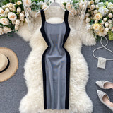 Summer Women's Knitting Sheath Letters Tank Dress Female Bodycon Knitted Camisole Sleeveless Patchwork Mini Dresses For Woman