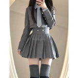 2023 jk korea uniform college style long sleeve shirt short suit jacket high waist pleated skirt fashion three-piece set s787