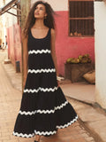 Contrast Wave Strap Holiday Dress Women Casual Vacation Loose Tube Top Dresses Female 2024 Chic Fashion Stripe Robes Newest