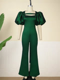 Plus Size Bodycon Jumpsuits for Women 3XL 4XL Short Puff Sleeve Empire Package Hip Long Straight Evening Party One Piece Outfits