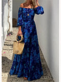 New Sexy Slash Neck Maxi Dress Fashion Printed Elegant Casual Long Dress For Women Loose Lace Up Beach Party Dresses Robe Femme