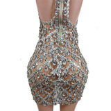 Sparkle Crystal Sequin Short Prom Dress Mesh Transparent Sexy Backless Birthday Party Prom DressDrag Queen Costume Y2301009