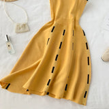 Knitted Contrast color Sexy V Neck Spaghetti Strap Summer Mini Dress Women Casual Party Yellow Black Sweater Dresses