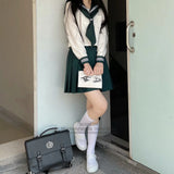 Japanese School Girl Uniform XS-XL JK Green Sailor Basic Cartoon Three Lines Sailor Uniform Sets Navy Costume Women Girl Costume