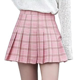 Women Casual Plaid Skirt Girls High Waist Pleated A-line Fashion Uniform Skirt With Inner Shorts