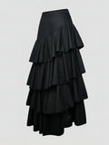 Women's High Waist Layered Ruffle Maxi Cake Skirt Elegant Party Wedding Guest Y2K Solid Vintage Black Solid A Line Skirts